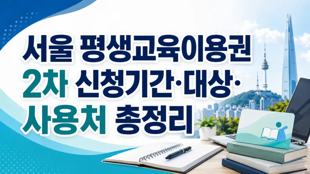 서울 평생교육이용권 2차 신청기간과 대상, 사용처를 정리한 안내 이미지