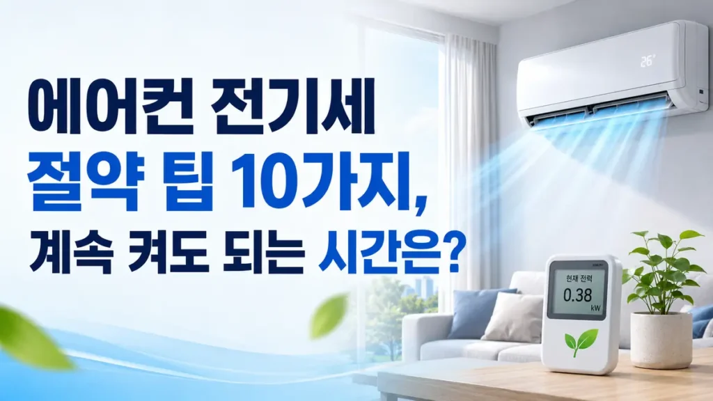 에어컨 전기세 절약 팁과 인버터 에어컨 사용시간을 안내하는 이미지